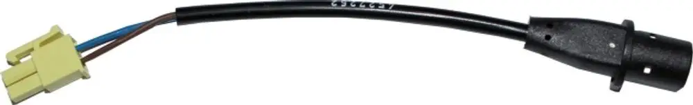 Schwarzes Kabel mit gelbem und braunem Stecker, offensichtlich für eine Heizungsanwendung, möglicherweise kompatibel mit Wolf Heizsystemen.